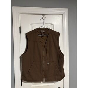 Gravel Gear Duck Vest Brown Zip Front Quilt Lining Workwear‎ Size 2XL